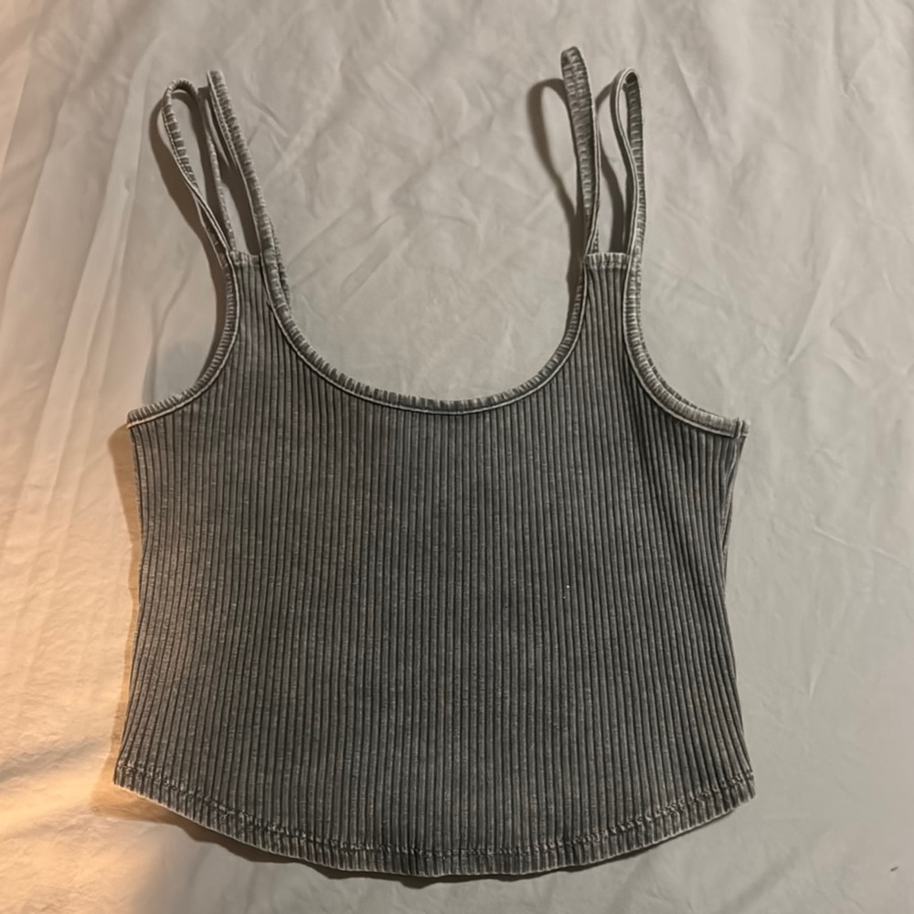 Mustard Seed Gray Ribbed Sleeveless Crop Top